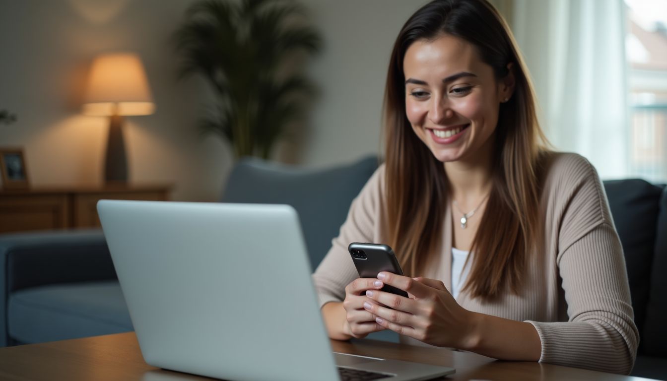 A woman in her 30s using a chatbot on her smartphone. A woman in her 30s using a chatbot on her smartphone.